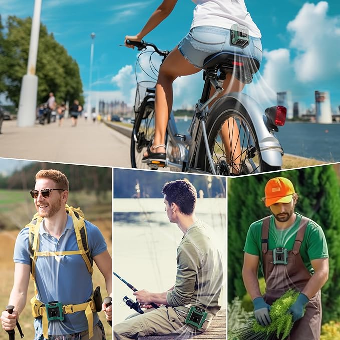 10000mAh Portable Waist Clip Fan - 40H Cooling Personal Wearable Fan,5 Speeds 16000RPM Strong Belt Fan,Rechargeable Hands-free Neck Fan With Flashlight for Outdoor Jobsite Camping Traveling