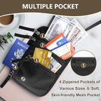 Likesing 5.5" L x 7.8" W Travel Neck Wallet, RFID Blocking Passport Holder for Travel Women Men, Security Lightweight Passport Travel Wallet, Neck Pouch Gifts for Traveling Family (Black)