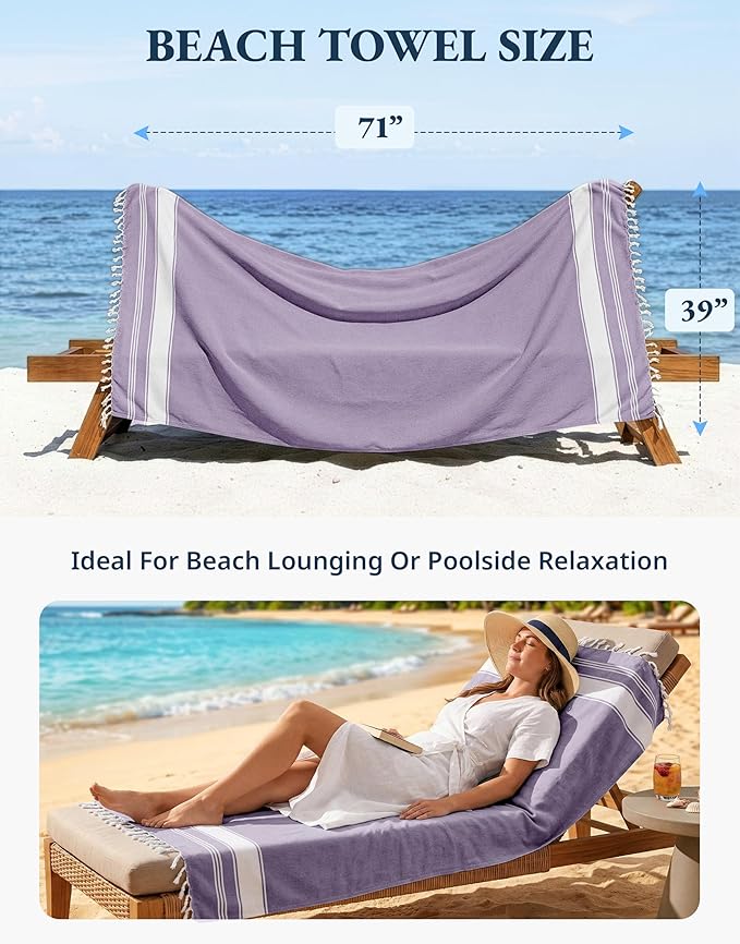 LANE LINEN Beach Towels 4 Pack Oversized - Turkish Towel Set, Pre-Washed Oversized Beach Towel, Quick Dry Beach Towels for Travel, Beach Towel Large, 39"x71" - Regal Orchid