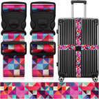 2 Pack Luggage Straps for Suitcases, Adjustable Travel Belt with Double Lock and Quick Release Buckle, Heavy Duty Nylon Bag Packing Strap, Bright Identifiers Business Travel Accessories-Colorful Block