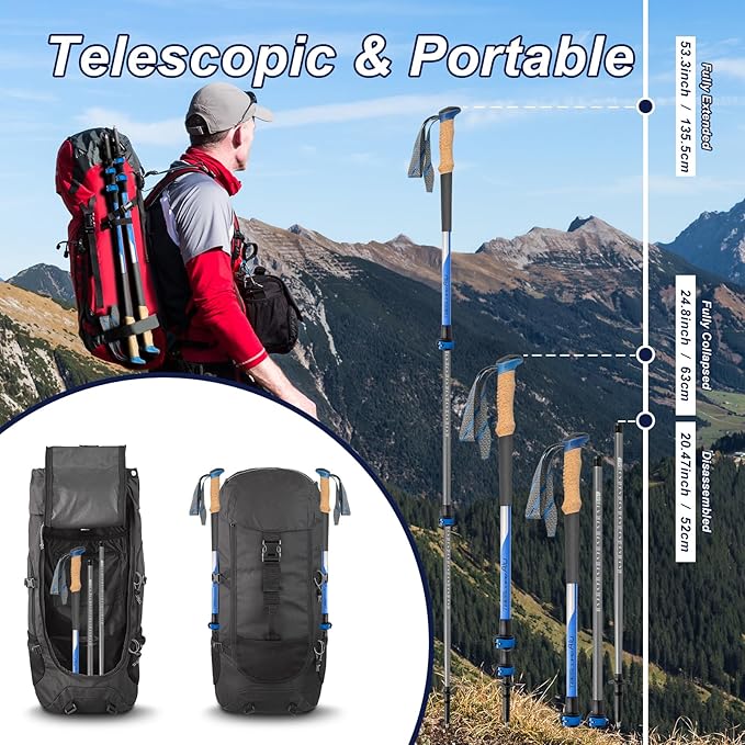 Hiking Poles, Ultra-Light Telescopic Trekking Poles,Portable Walking Sticks with Adjustable Height for Men and Women