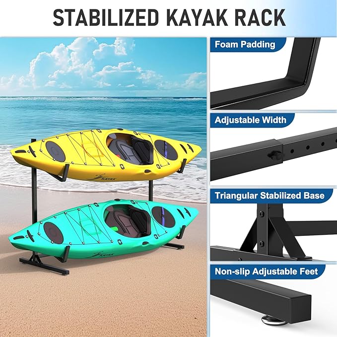 Kayak Rack for Outdoor Storage, Kayak Storage Rack, Adjustable Freestanding Kayak Rack Stand Holder for Paddleboard Surfboard for Indoor, Outdoor