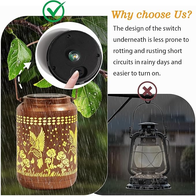 Hummingbird Solar Lantern Outdoor Hummingbird Decor Garden Decor Waterproof Decor Light Hanging Solar Lights Yard Decor, Gifts for Women Gifts for Mom Gifts for Grandma