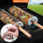 Rolling Grilling Baskets for Outdoor Grill Bbq Net Tube Stainless Steel Large Round Mesh Barbecue Accessories Must Have Cylinder Cage Picnic Gear Cooking Camping Basket for Veggies Vegetable Fish