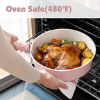 SENSARTE 17 Piece Ceramic Pots and Pans Set, Nonstick Detachable Handle Cookware, Induction Kitchen Cookware Set with Removable Handle, Dishwasher ＆ Oven Safe (Pink)