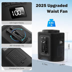 KITWLEMEN 14500mAh Portable Waist Fan - Personal Clip on Belt Fan, 5 Speed 67H Cooling, Rechargeable Battery Operated, Wearable with Lanyard & Light for Camping, Travel, Jobsite (Black)