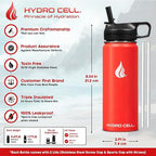 HYDRO CELL Stainless Steel Insulated Water Bottle w/Straw, 2 Lids Metal Vacuum Flask with Modern Leakproof Sport Straw Design (Mandarin 18oz)