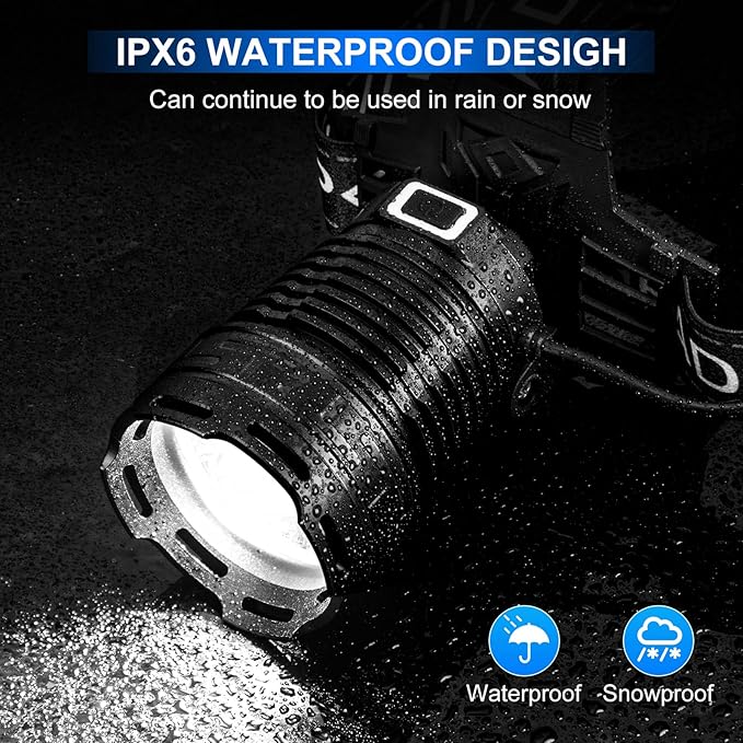 Headlamp Rechargeable, 3000 Lumen Super Bright Led Headlamps with 4 Modes & 12H Long Runtime, Powerful Waterproof Head Lamp with Digital Display & 90° Adjustable for Adults Camping Cycling