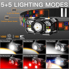 KunHe 10 Pack Headlamp Flashlight Head Lamps led Rechargeable Headlight Motion Sensor Head Lamp 10 Mode for Outdoor Camping Gear Hiking Fishing Running Cycling Headlight Emergency Lights for Home