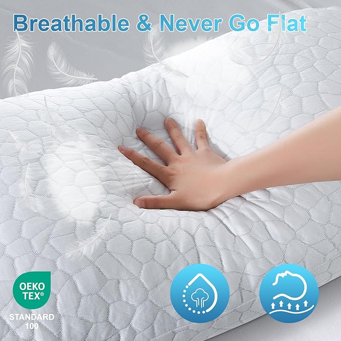 QUTOOL Shredded Memory Foam Pillows for Sleeping Queen Size, Cooling Gel Pillows for Hot Sleepers Adjustable Bed Pillow for Side and Back Sleeper, Breathable, Neck Support, White, Gift for Women Men