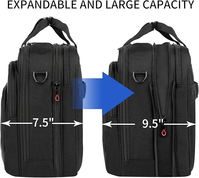 KROSER Laptop Bag 17.3 Inch Premium Laptop Briefcase, Expandable Water Repellent Laptop Shoulder Messenger Bag Durable Computer Case for Business/Travel/Men/Women (Black/Red)