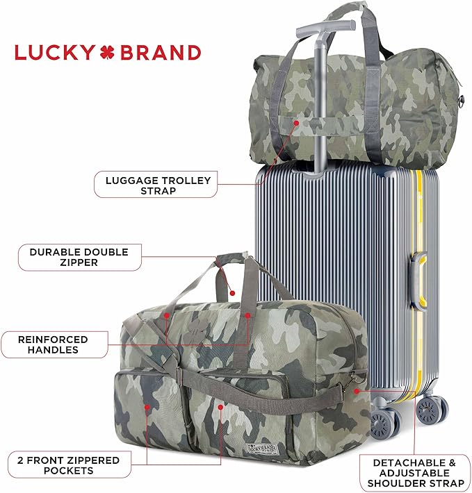 Lucky Travel Duffel Bags 65L, Gym Bag, Travel Bag & Large Duffle Bag for Men, Foldable Overnight Weekender Bags for Women & Men with Adjustable Shoulder Strap, Camo