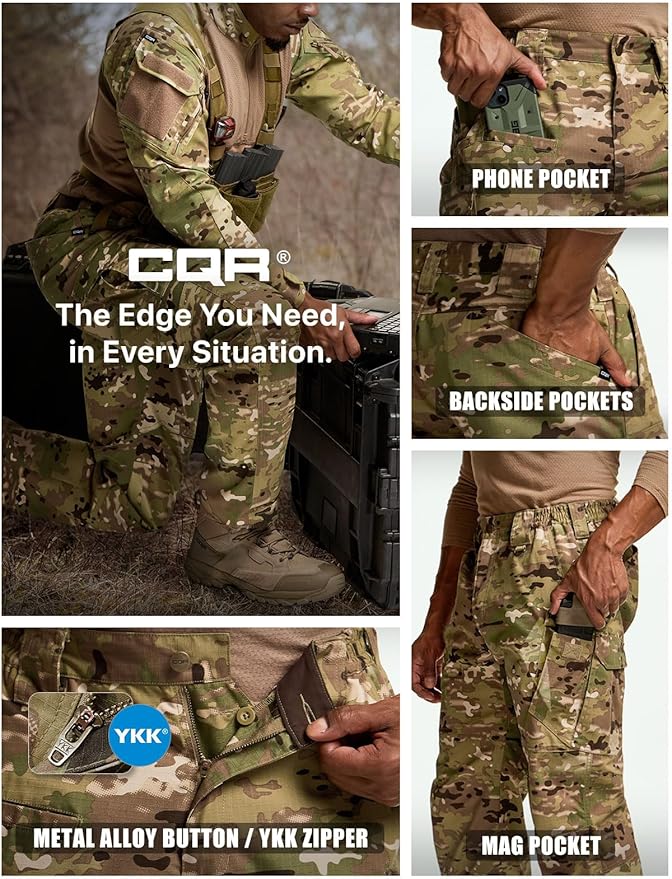 CQR Men's Tactical Pants, Water Resistant Ripstop Cargo Pants, Lightweight EDC Work Hiking Pants, Outdoor Apparel