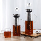 Aquach Cold Brew Coffee Iced Tea Maker & Fruit Pitcher - Large Capacity 51 Ounces - with Durable Glass Carafe/Fine Mesh Steel Infuser/Airtight Lid