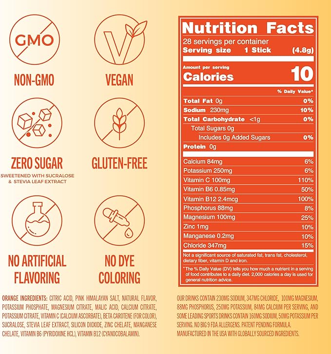 TREVI™ Sugar Free Electrolytes - Drink Mix Hydration Powder Packets - 28 Count - Orange