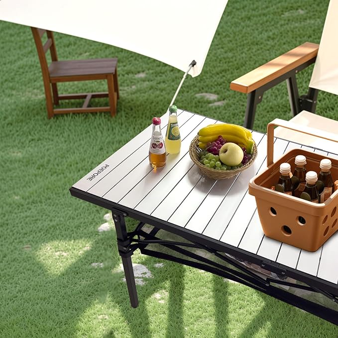 Large Folding Camping Table Aluminum with Storage for 4-6 People 55"X27.5" Roll Up Tall Outdoor Portable Table Lightweight with Carry Bag for Picnic BBQ Backyard Beach