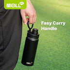 Insulated Water Bottle-22 oz Stainless Steel Double Wall Vacuum Wide Mouth Sports Water Bottle with Spout Lid-Metal Leak Proof Water Flask for Travel (Black)