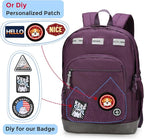 Swissdigital Design Big Student Laptop Backpack with Fun Personalized Patches For College Boy & Girl, Middle High School Teen Bookbag Cool Travel Daypack Purple - Includes 3 Patches | SD1718-51