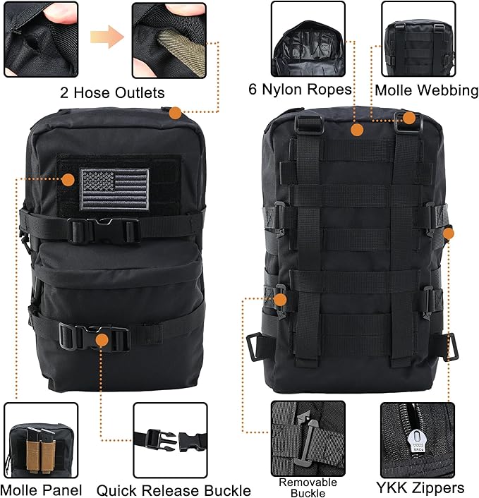 Tactical Mini Molle Hydration Pack,Molle Hydration Carrier with US Flag Water Resistant,Hydropack for Tactical Vest Backpack