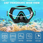 Snorkeling Gear for Adults, JRing Snorkel Mask Set with 180 Degree Tempered Glass Anti Fog Goggles Scuba Dry Top Snorkel for Swimming, Scuba Diving Mask for Men Women