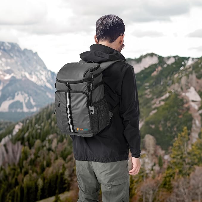 SUN CUBE Cooler Backpack 33 Can, Leakproof Insulated Backpack Cooler for Men Women, Camping Cooler Backpack for Beach Travel Hiking, Waterproof Lunch Backpack, Grey