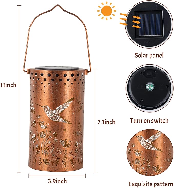 Hummingbird Solar Lanterns Outdoor Waterproof, Birthday Gifts for Women Mom Grandma, Hanging Solar Lights for Yard, Patio, Porch, Garden Decor, Christmas Gifts for Her/Him