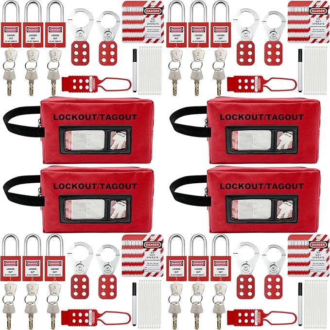 SAFBY 4-in-1 Lockout Tagout (Loto) Kit–Complete OSHA Safety Group Lock Out Hasps, Tag Out for Kits Station Electrical (4 Kits in 1)