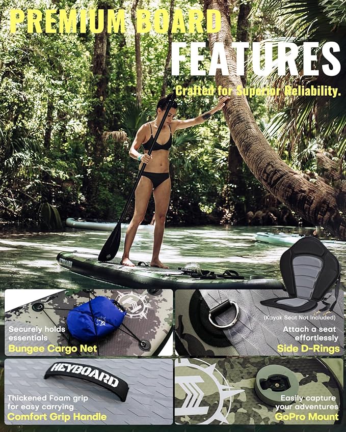 HEYBOARD Inflatable Stand Up Paddle Board 10'6"×32"×6" Standup Paddleboard with Premium SUP Accessories & Backpack, Non-Slip Deck, Waterproof Bag, Leash, Paddle, Hand Pump