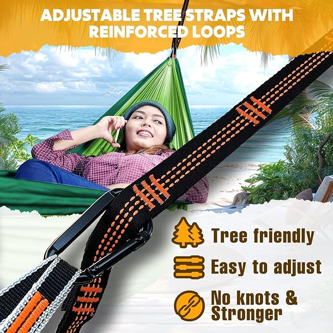 NATUREFUN Ultra-Light Travel Camping Hammock | 300kg Load Capacity,Breathable,Quick-Drying | 2 x Premium Carabiners,2 x Nylon Slings Included | Outdoor Indoor Garden