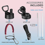 KXIAOCHEN Insulated Water Bottle, Stainless Steel Water Bottle, 2 Lids (Straw and Handle Lid),Wide Mouth Metal Water Bottles Keep Hot and Cold, Double Walled, Thermo Mug, Metal Canteen