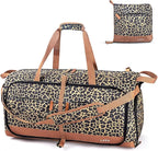 Lekesky Foldable Travel Duffel Bag for Women, 80L Large Duffle Bag with Separate Shoes Compartments & Straps, Carry On Weekend Bag for Women, Hospital, Overnight(Leapord)