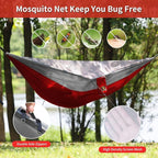 Camping Hammock, Portable Hammocks with Mosquito Net,Lightweight Nylon Parachute Hammock with 10ft Tree Straps,Camping Gear Must Haves for Travel Hiking Backpacking Beach Patio-Red&Grey
