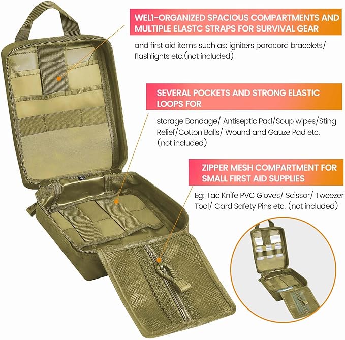 Medical Molle Pouch Tactical - 1000D Nylon First Aid Pouch, Big Capacity EMT Pouch Utility, Heavy Duty Military Grade Rip-Away Ifak Pouch for Home and Outdoor Activities（Bag Only