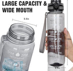 OLDLEY Water Bottle, 32oz Motivational Sports Water Bottle with Time Marker - Times to Drink - Tritan, BPA Free, Wide Mouth Leakproof,Smoke Grey (1 Bottle)