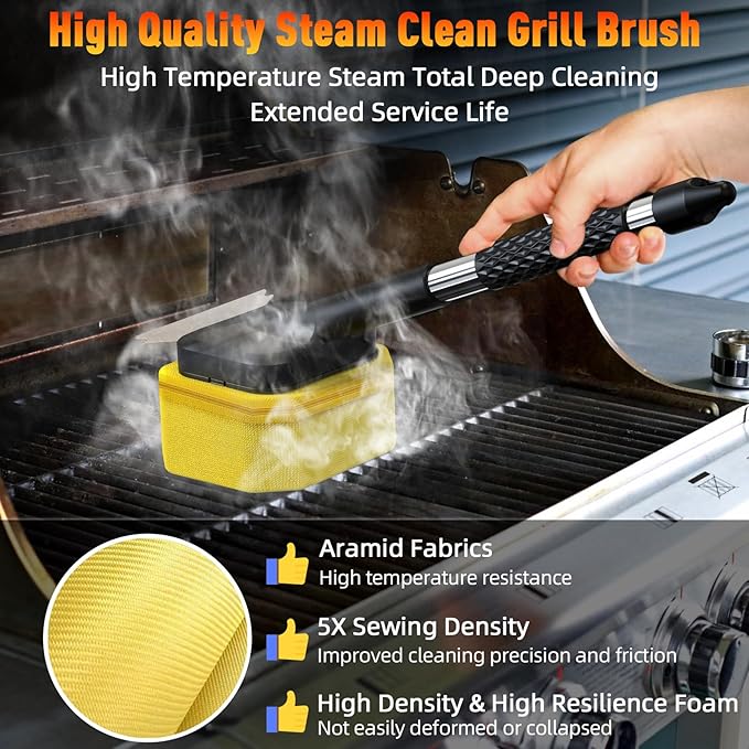 Bristle-Free Steam Cleaning Grill Brush, Safe for All Grill Griddle, Heat-Resistant Head, BBQ Grilling Gift for Men