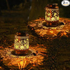 Solar Lanterns Outdoor Waterproof, 2 Pack Hummingbird & Butterfly Metal Hanging Solar Lantern, Gardening Gifts for Women Mom Grandma, Outdoor Lanterns for Yard Patio Pathway