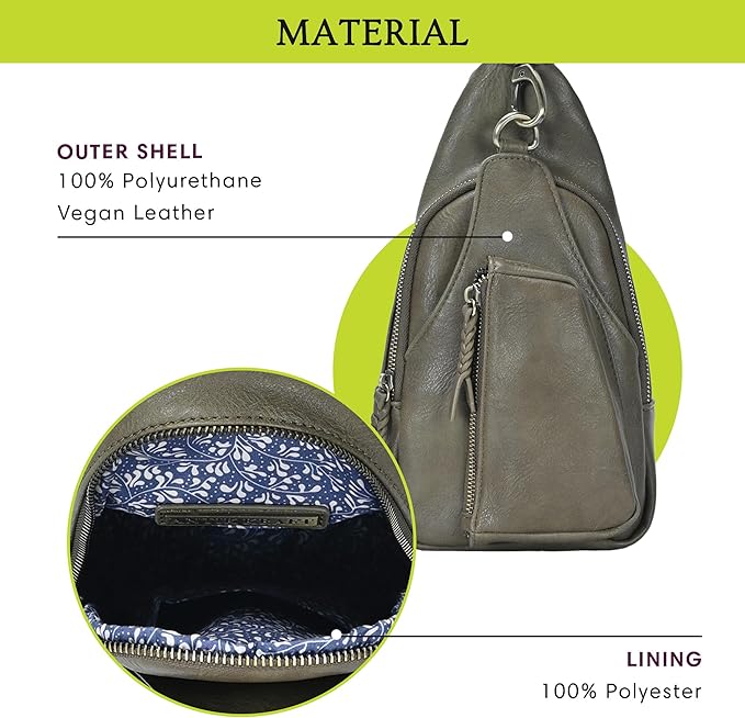 Antik Kraft Tasha Crossbody Sling (Olive) | Vegan Leather Crossbody Bag for Women with 16-20" Strap | Sling Bags for Women with Durable Antique Brass Hardware | 7in x 2.5in x 12.5in |