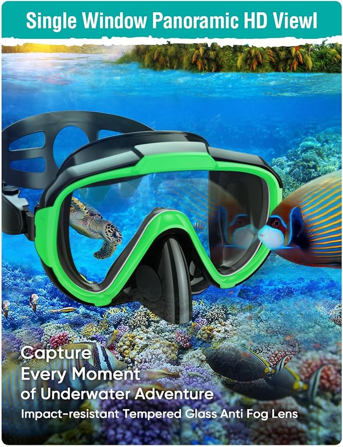 Snorkel Set Adults Snorkeling Gear Anti-Fog Panoramic View Swim Mask Dry Top Snorkel Kit with Carry Bag for Snorkeling Scuba Diving Swimming Travel