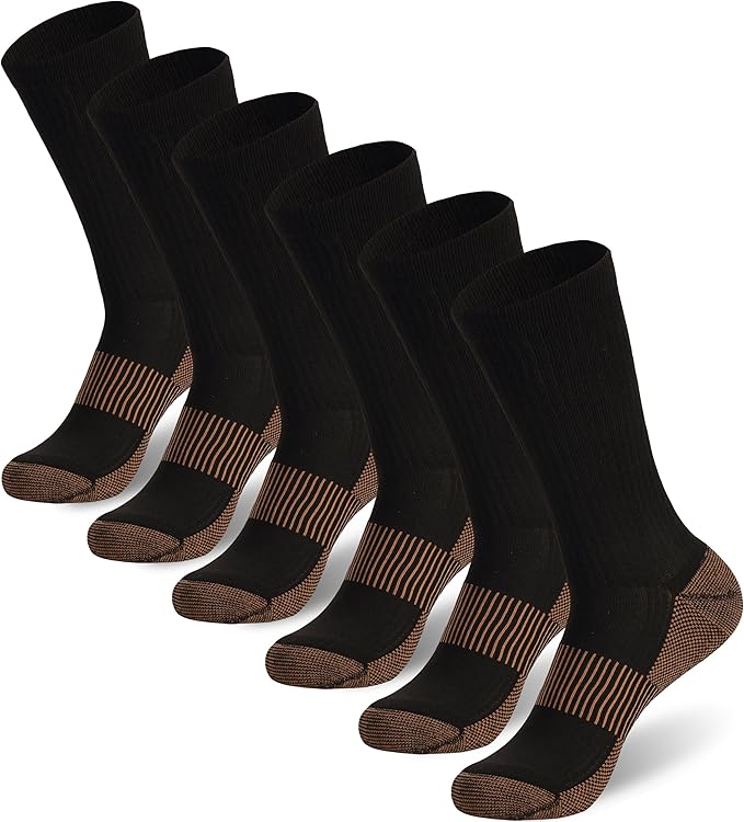 FOOTPLUS Hiking Copper Compression Socks,Unisex Cushioned Sole Arch Support Athletic Crew Running Socks