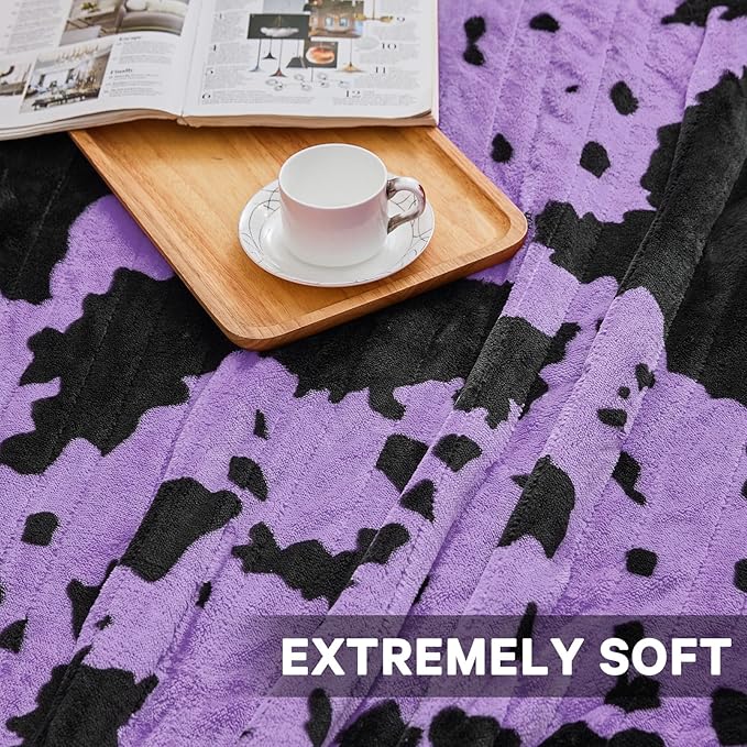 Cow Print Electric Heated Blanket Queen Size,84X90 Purple Heating Blanket Queen With Dual Control&Timer&10 Heat Levels,Highland Cow Decor Fleece Sherpa Blankets Warmer Gifts for Bed Women Adults,ETL