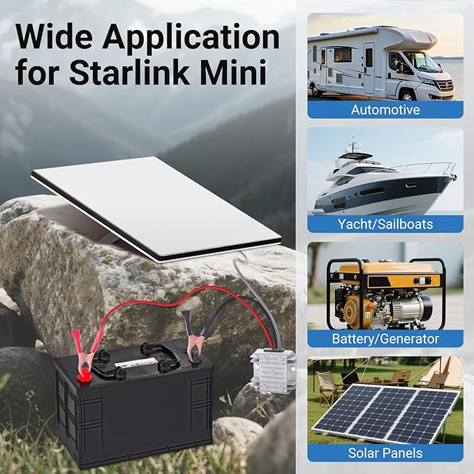 Starlink Mini 12V Boost Converter with DC Power Cord, 12V/24V to 30V 3.5A Converter Kit, DC Male Plug, Suitable for Starlink Mini, Trucks, and Motorhomes (3.2ft) with Removable Alligator Clips