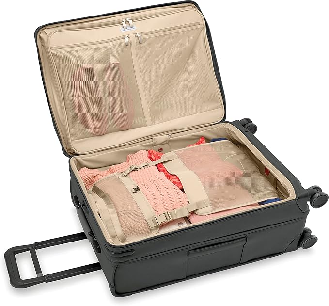 Briggs & Riley 26" Medium Expandable Spinner - Checked Luggage for Travel, Suitcases with Wheels, Softside Rolling Bag for Men & Women, Self-Repairing Zipper - Baseline Collection, Black