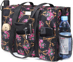 TOPDesign Utility Water Resistant Tote Bag with 13 Pockets, Top Zipper Closure & Thick Bottom Support, for Working Women