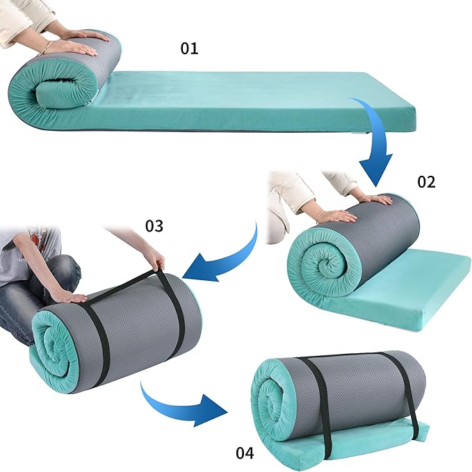 HOMBYS 3 INCH Thick Waterproof Memory Foam Camping Mattress for Outdoor Sleeping, Portable Roll Up Mattress Pad Mat for Travel Truck Bed Tent