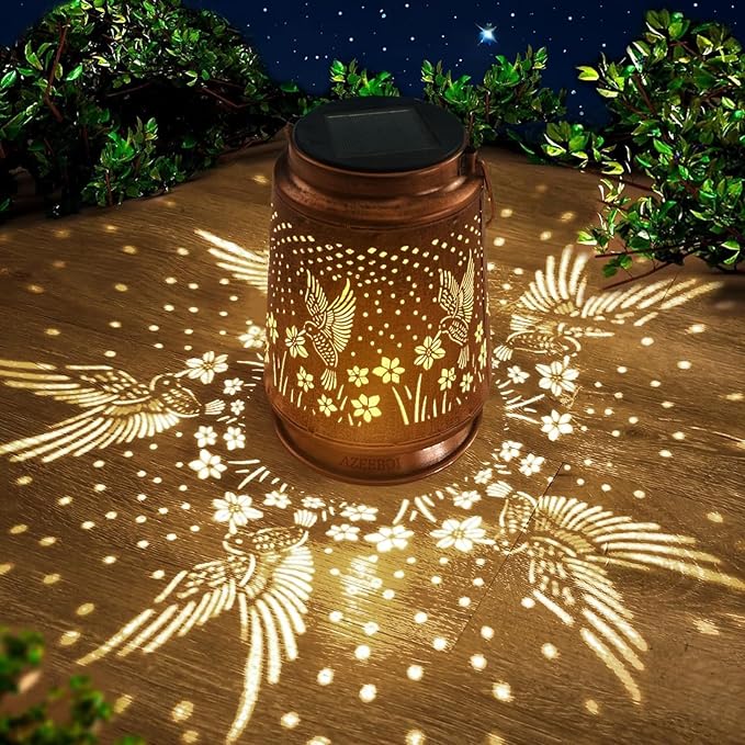 2Pcs Hummingbird Solar Lantern, Outdoor Yard Decorations Lamp Waterproof Metal Garden Patio Decor Hanging Lights for Birthday Mothers Day Women Mom Grandma Sister Friend Daughter Christma Gift Idea