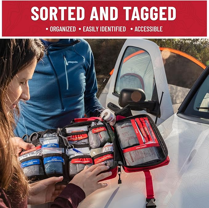 Surviveware 98 Pcs Comprehensive Premium Survival First Aid Kit - Medical Emergency Kit for Travel Camping Gear, Home Essentials & Outdoor Emergencies - HSA & FSA Eligible Survival Kit