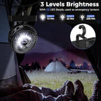 Camping Fan with LED Lantern - Rechargeable Battery Operated Fan, 35H Run Time Max, 3 Speeds, Portable Desk Fan with Hook for Tent Car RV Outdoor Emergency Outage Hurricane