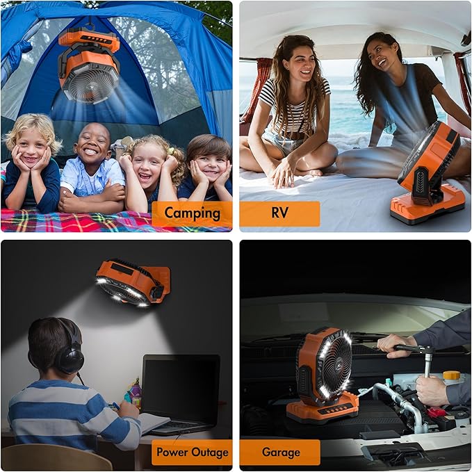 40000mAh Battery Powered Camping Fan - 136H Max Cooling, Rechargeable Battery Operated Oscillating Floor Fan with Charger, Remote & Hook, Portable for Tent Outdoor Patio Garage Hurricane Power Outage