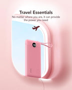 VRURC Portable Charger Power Bank, 10000mAh Travel Essentials Battery Pack, 5 Outputs 2 Inputs Slim Charging Bank Built-in Cables Cords Wires Compatible with iPhone,Samsung,Android-Barbie Pink(1 Pack)