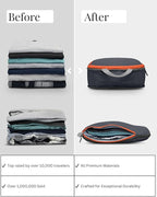 Large Compression Packing Cubes for Travel-Packing Cube Luggage Organizers 7 Piece Set for Checked Luggage-Ultralight, Expandable/Compression Bags by TRIPPED Travel Gear (Grey/Orange)